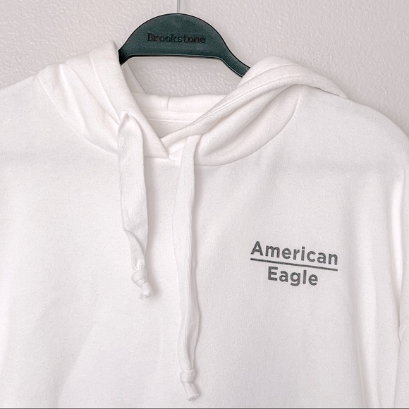 American Eagle Oversized White Hoodie Drawstring Sweatshirt Size Small - Picture 3 of 11